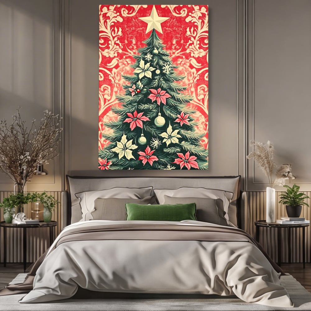 Tablou Canvas Premium LuxCanva® D1058, Craciunul Vintage, Craciun, Brad, Magie, Verde, Impodobit, Stea, Living Room, Culori vibrante