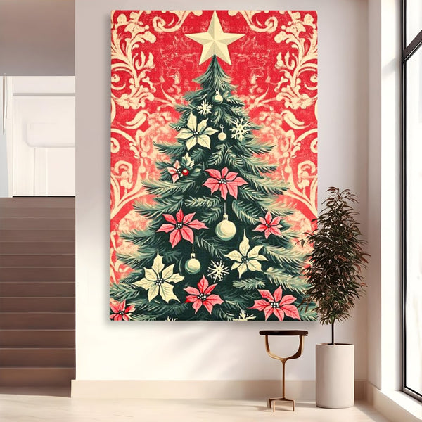 Tablou Canvas Premium LuxCanva® D1058, Craciunul Vintage, Craciun, Brad, Magie, Verde, Impodobit, Stea, Living Room, Culori vibrante