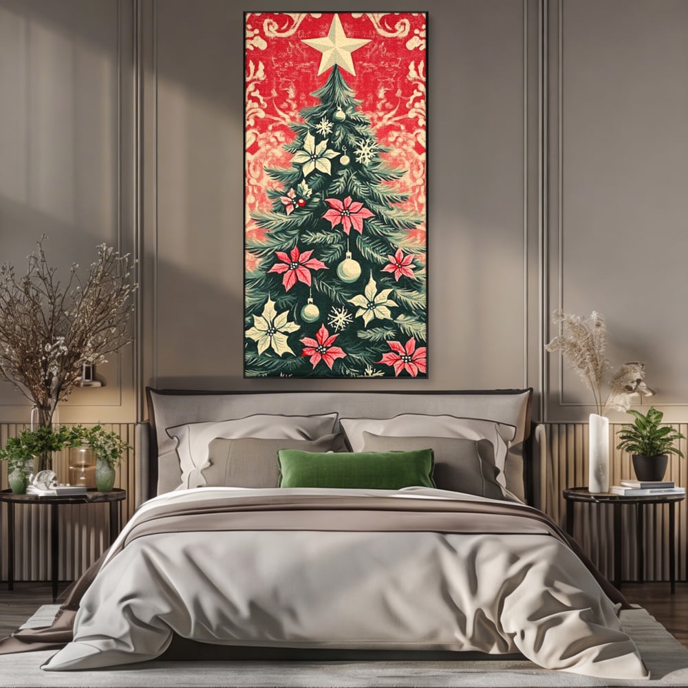 Tablou Canvas Premium LuxCanva® D1058, Craciunul Vintage, Craciun, Brad, Magie, Verde, Impodobit, Stea, Living Room, Culori vibrante
