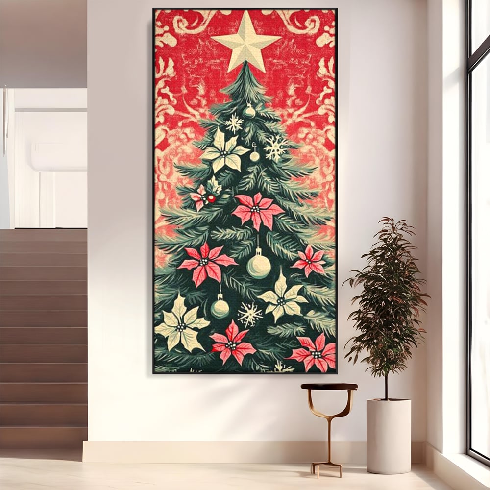 Tablou Canvas Premium LuxCanva® D1058, Craciunul Vintage, Craciun, Brad, Magie, Verde, Impodobit, Stea, Living Room, Culori vibrante