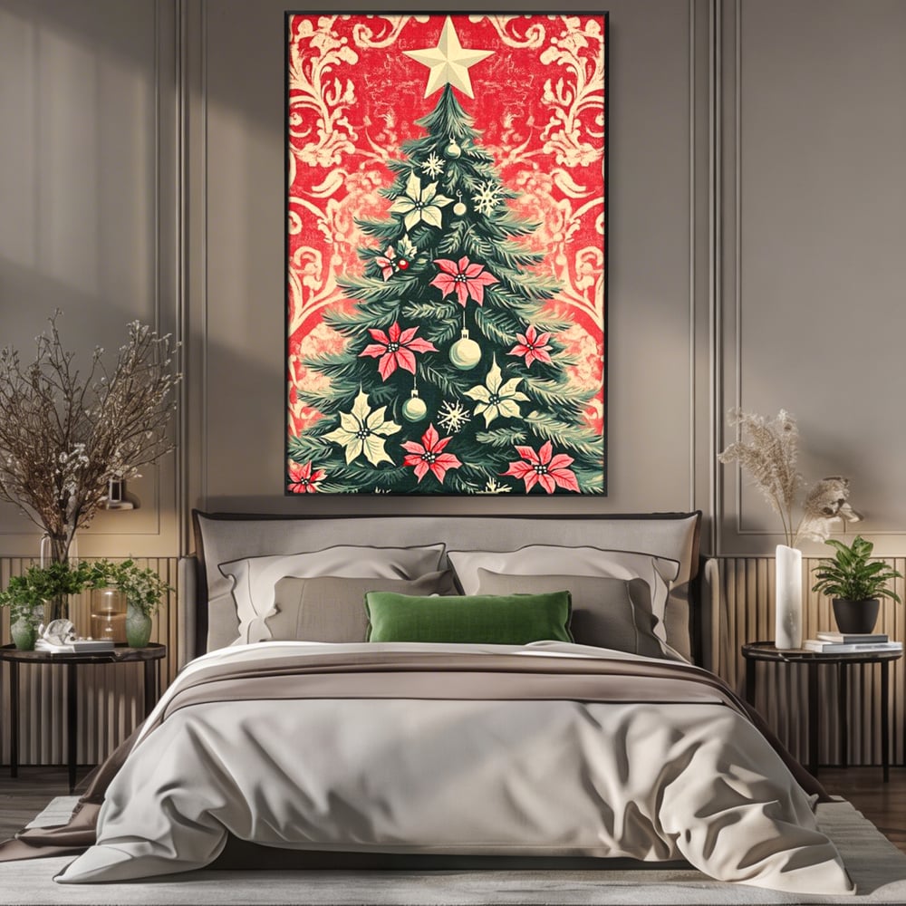Tablou Canvas Premium LuxCanva® D1058, Craciunul Vintage, Craciun, Brad, Magie, Verde, Impodobit, Stea, Living Room, Culori vibrante