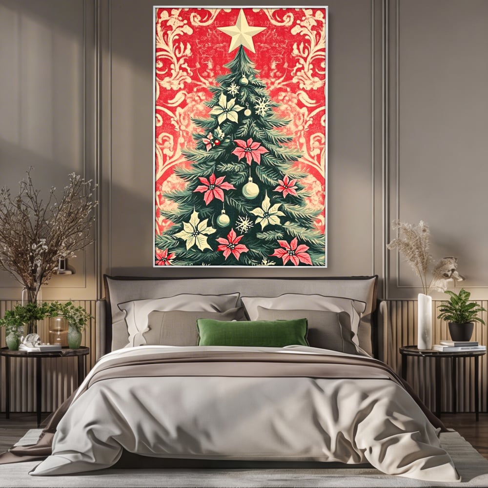 Tablou Canvas Premium LuxCanva® D1058, Craciunul Vintage, Craciun, Brad, Magie, Verde, Impodobit, Stea, Living Room, Culori vibrante