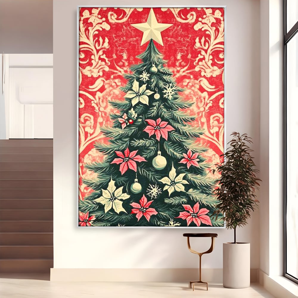 Tablou Canvas Premium LuxCanva® D1058, Craciunul Vintage, Craciun, Brad, Magie, Verde, Impodobit, Stea, Living Room, Culori vibrante