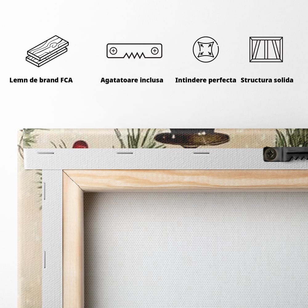Tablou Canvas Premium LuxCanva® D1059, Felinarul Impodobit , Felinar, Brad, Lumina, Auriu, Casa, Zapada, Living Room, Culori vibrante