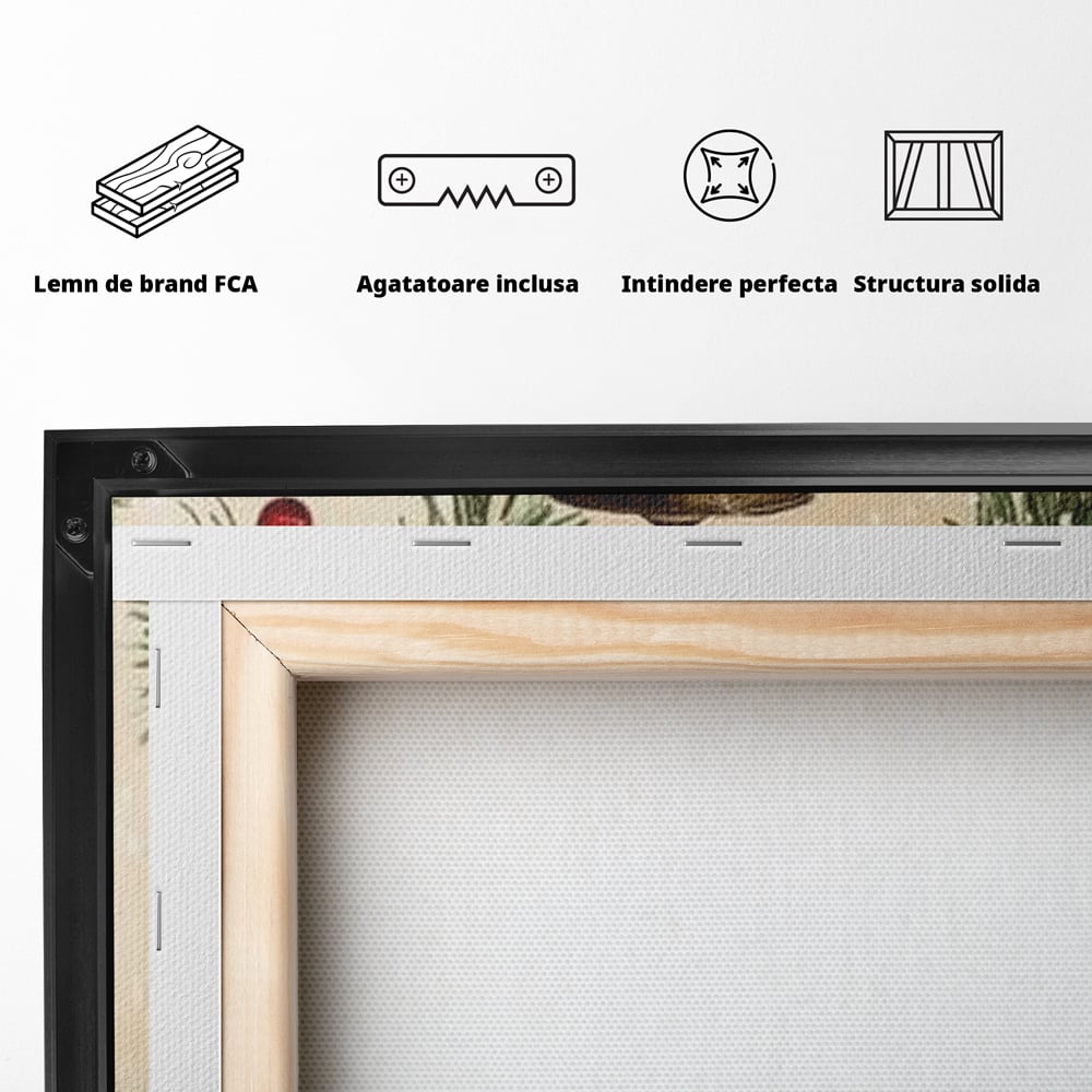 Tablou Canvas Premium LuxCanva® D1059, Felinarul Impodobit , Felinar, Brad, Lumina, Auriu, Casa, Zapada, Living Room, Culori vibrante