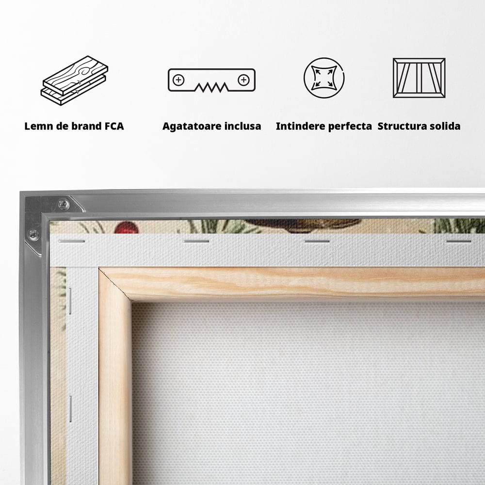 Tablou Canvas Premium LuxCanva® D1059, Felinarul Impodobit , Felinar, Brad, Lumina, Auriu, Casa, Zapada, Living Room, Culori vibrante