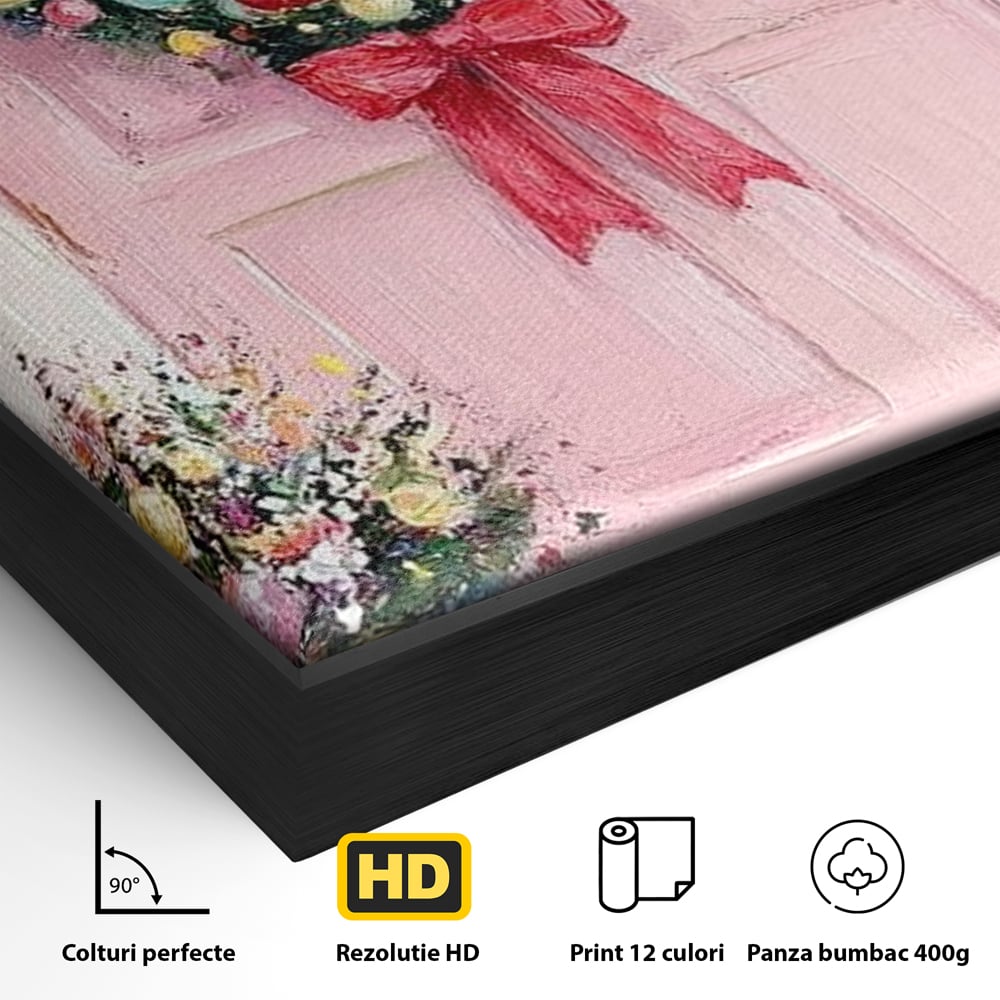 Tablou Canvas Premium LuxCanva® D1060, Bine ai Venit, Craciun , Coronita, Roz, Usa, Festiv, Craciun, Musafiri, Living Room, Culori vibrante