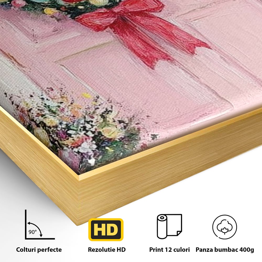Tablou Canvas Premium LuxCanva® D1060, Bine ai Venit, Craciun , Coronita, Roz, Usa, Festiv, Craciun, Musafiri, Living Room, Culori vibrante