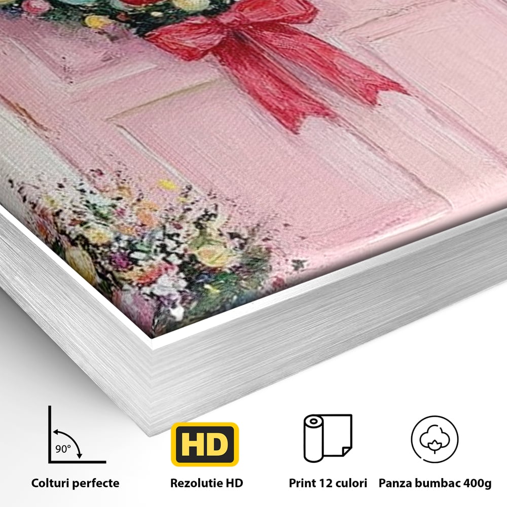 Tablou Canvas Premium LuxCanva® D1060, Bine ai Venit, Craciun , Coronita, Roz, Usa, Festiv, Craciun, Musafiri, Living Room, Culori vibrante