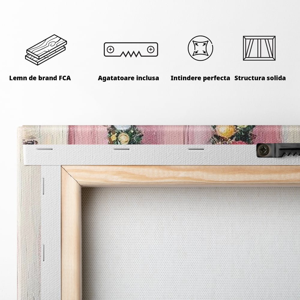Tablou Canvas Premium LuxCanva® D1060, Bine ai Venit, Craciun , Coronita, Roz, Usa, Festiv, Craciun, Musafiri, Living Room, Culori vibrante