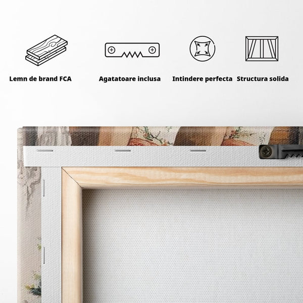 Leinwand Wandkunst Canvas Premium, LuxCanva® D1062, Weihnachtsmannstrümpfe, Winter, Kamin, Kamin, Feuer, Holz, Girlande, Girlande, Tanne, Magie, Weihnachtsmann, Träumen, Familie, Heiligabend, Warten, Kinderzimmer, Wohnzimmer, Schlafzimmer