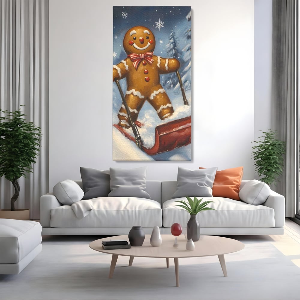 Tablou Canvas Premium, LuxCanva® D1063, Turtita pe Sanie, Omulet, Turta, Dulce, Zapada, Poveste, Lopata, Veselie, Copilarie, Fantezie, Zambet, Basm, Personaj, Iarna, Camera Copil, Living, Dormitor