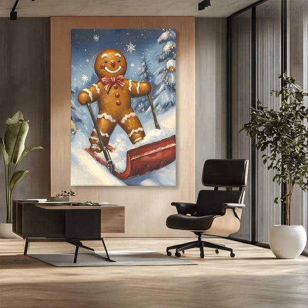 Tablou Canvas Premium, LuxCanva® D1063, Turtita pe Sanie, Omulet, Turta, Dulce, Zapada, Poveste, Lopata, Veselie, Copilarie, Fantezie, Zambet, Basm, Personaj, Iarna, Camera Copil, Living, Dormitor