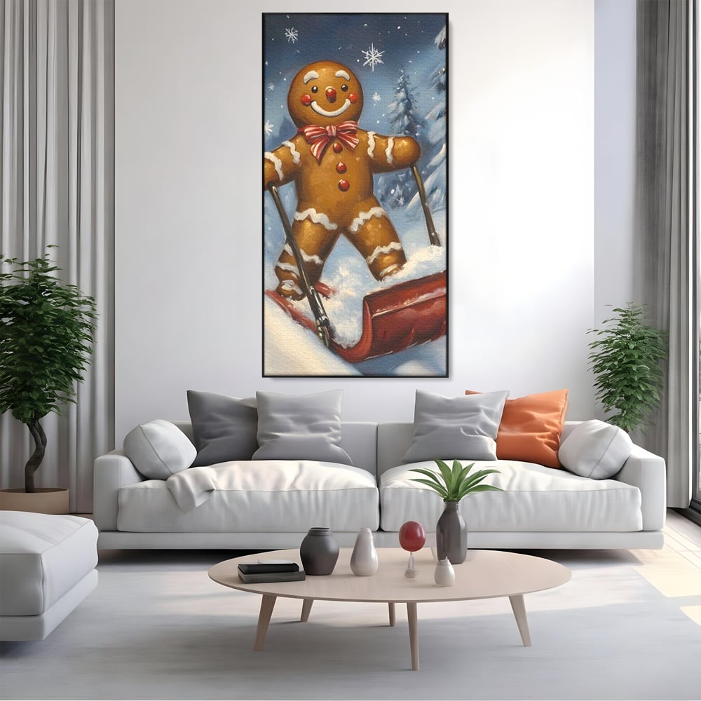 Tablou Canvas Premium, LuxCanva® D1063, Turtita pe Sanie, Omulet, Turta, Dulce, Zapada, Poveste, Lopata, Veselie, Copilarie, Fantezie, Zambet, Basm, Personaj, Iarna, Camera Copil, Living, Dormitor