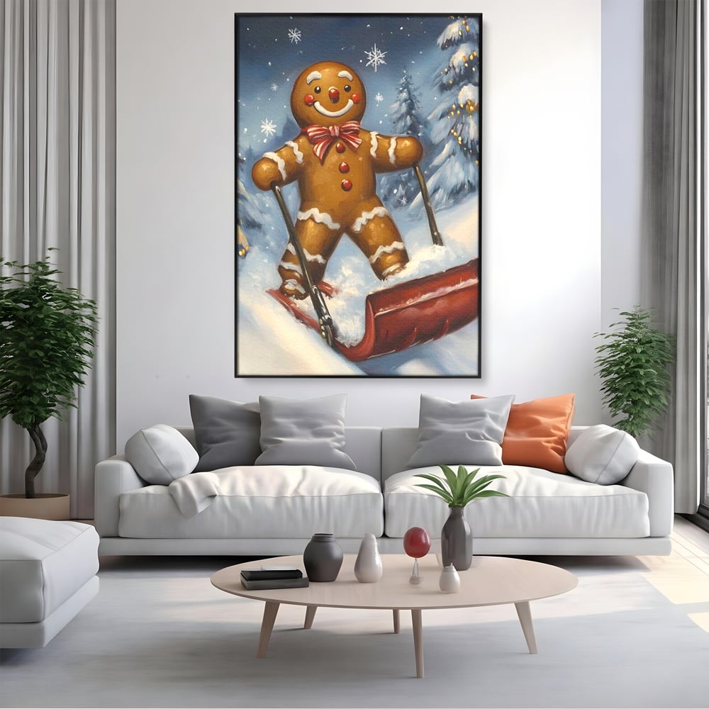 Tablou Canvas Premium, LuxCanva® D1063, Turtita pe Sanie, Omulet, Turta, Dulce, Zapada, Poveste, Lopata, Veselie, Copilarie, Fantezie, Zambet, Basm, Personaj, Iarna, Camera Copil, Living, Dormitor