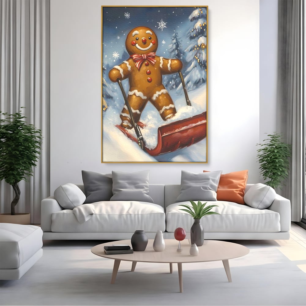 Tablou Canvas Premium, LuxCanva® D1063, Turtita pe Sanie, Omulet, Turta, Dulce, Zapada, Poveste, Lopata, Veselie, Copilarie, Fantezie, Zambet, Basm, Personaj, Iarna, Camera Copil, Living, Dormitor