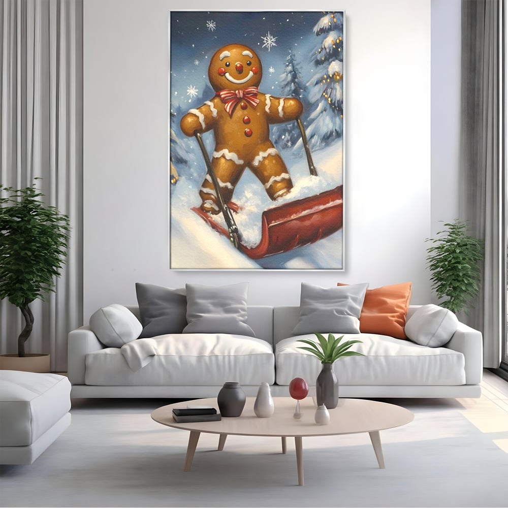 Tablou Canvas Premium, LuxCanva® D1063, Turtita pe Sanie, Omulet, Turta, Dulce, Zapada, Poveste, Lopata, Veselie, Copilarie, Fantezie, Zambet, Basm, Personaj, Iarna, Camera Copil, Living, Dormitor