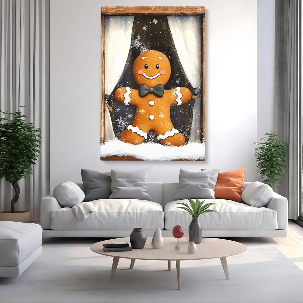 Tablou Canvas Premium, LuxCanva® D1064, Fereastra Magica, Salut, Oaspete, Dulce, Zambet, Geam, Iarna, Omulet, Turta, Dulce, Basm, Surpriza, Bucurie, Noapte, Basm, Camera Copil, Living, Dormitor