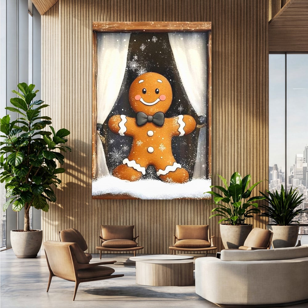 Tablou Canvas Premium, LuxCanva® D1064, Fereastra Magica, Salut, Oaspete, Dulce, Zambet, Geam, Iarna, Omulet, Turta, Dulce, Basm, Surpriza, Bucurie, Noapte, Basm, Camera Copil, Living, Dormitor