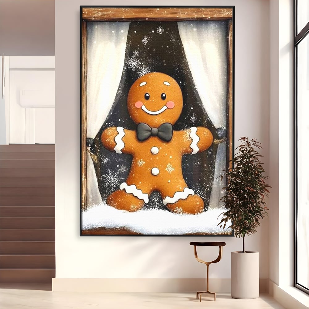 Tablou Canvas Premium, LuxCanva® D1064, Fereastra Magica, Salut, Oaspete, Dulce, Zambet, Geam, Iarna, Omulet, Turta, Dulce, Basm, Surpriza, Bucurie, Noapte, Basm, Camera Copil, Living, Dormitor