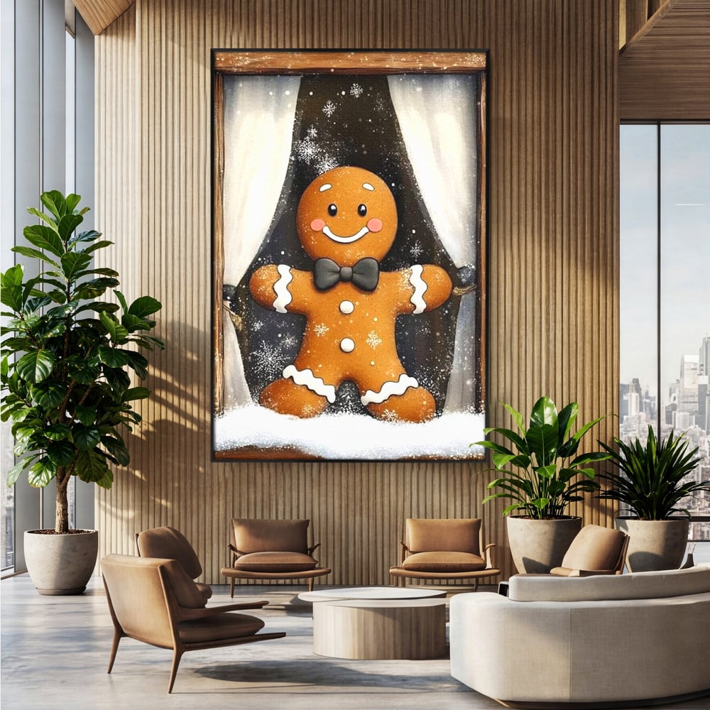 Tablou Canvas Premium, LuxCanva® D1064, Fereastra Magica, Salut, Oaspete, Dulce, Zambet, Geam, Iarna, Omulet, Turta, Dulce, Basm, Surpriza, Bucurie, Noapte, Basm, Camera Copil, Living, Dormitor