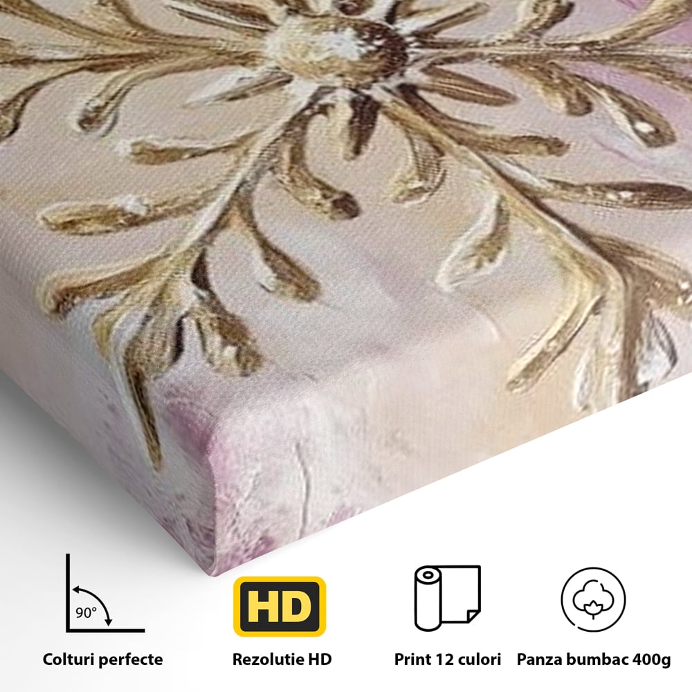Leinwandbilder Premium, LuxCanva® D1065, Wintersymbol, Flocke, Schnee, Golden, Weihnachten, Festlich, Eleganz, Glitzer, Luxus, Flieder, Schön, Eis, Himmel, Dekoration, Symbol, Kinderzimmer, Wohnzimmer, Schlafzimmer