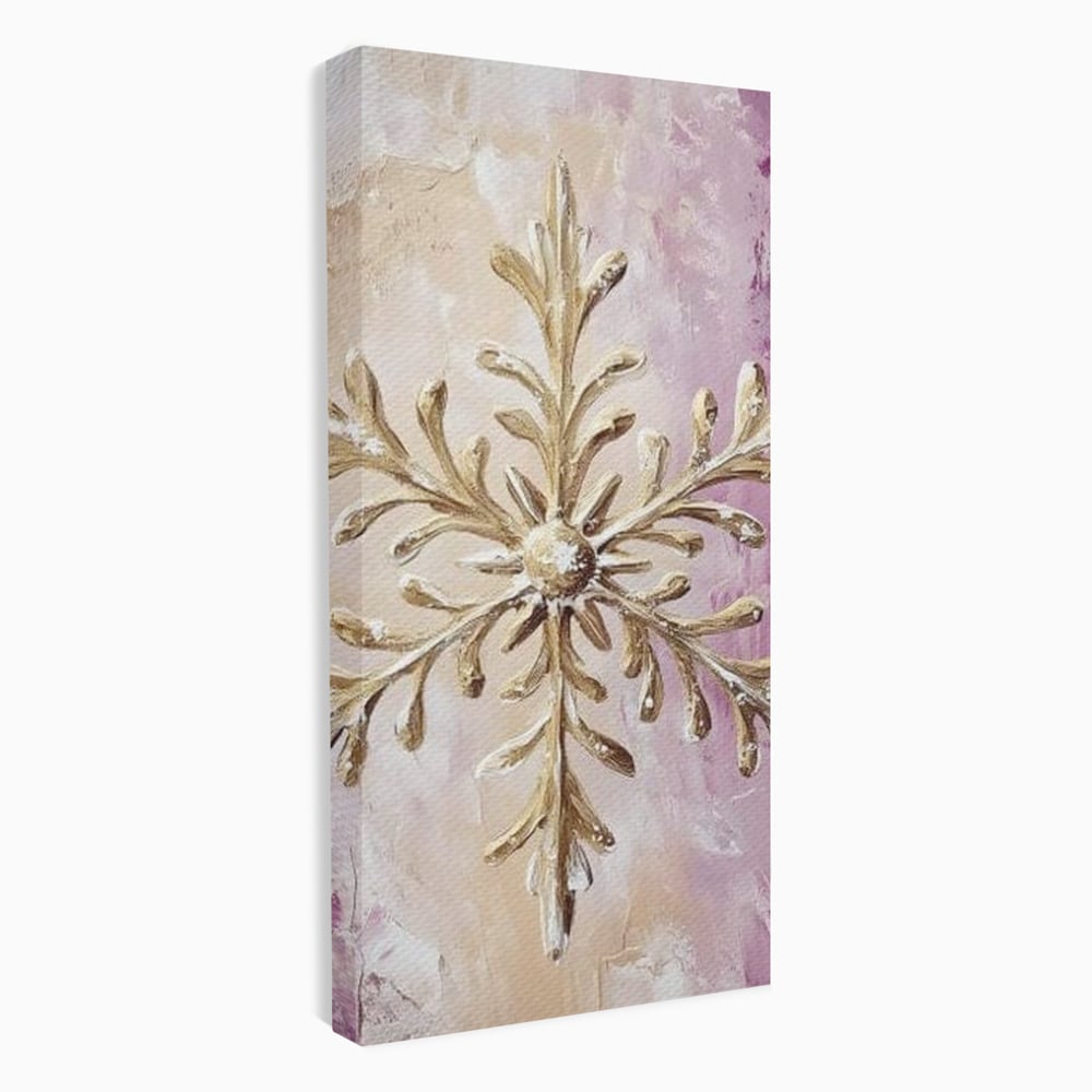 Leinwandbilder Premium, LuxCanva® D1065, Wintersymbol, Flocke, Schnee, Golden, Weihnachten, Festlich, Eleganz, Glitzer, Luxus, Flieder, Schön, Eis, Himmel, Dekoration, Symbol, Kinderzimmer, Wohnzimmer, Schlafzimmer