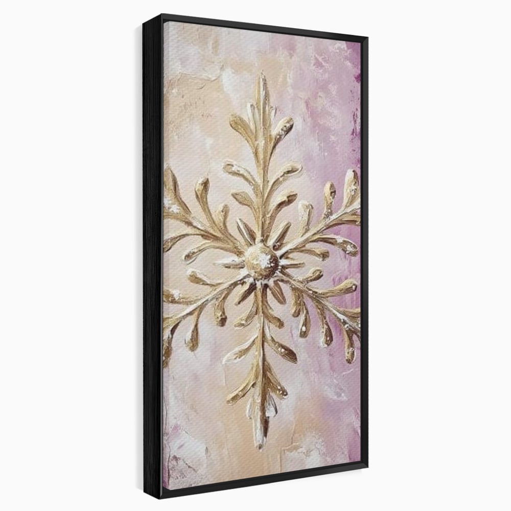 Leinwandbilder Premium, LuxCanva® D1065, Wintersymbol, Flocke, Schnee, Golden, Weihnachten, Festlich, Eleganz, Glitzer, Luxus, Flieder, Schön, Eis, Himmel, Dekoration, Symbol, Kinderzimmer, Wohnzimmer, Schlafzimmer
