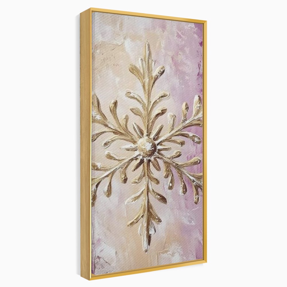 Leinwandbilder Premium, LuxCanva® D1065, Wintersymbol, Flocke, Schnee, Golden, Weihnachten, Festlich, Eleganz, Glitzer, Luxus, Flieder, Schön, Eis, Himmel, Dekoration, Symbol, Kinderzimmer, Wohnzimmer, Schlafzimmer
