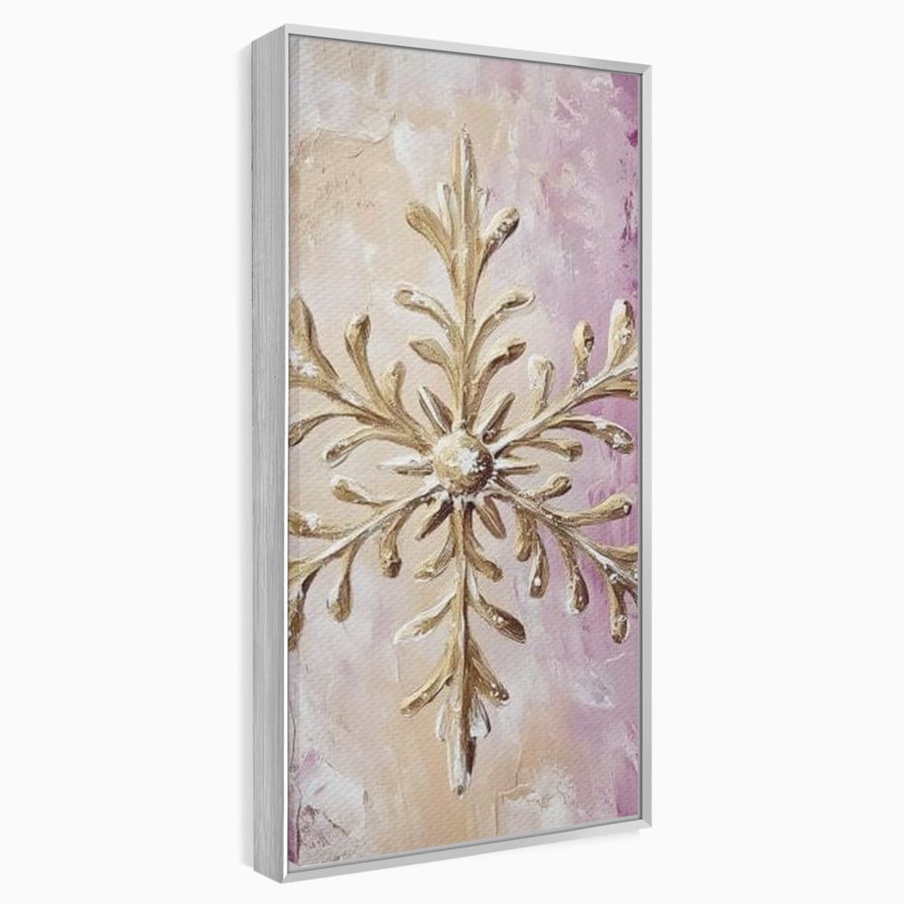 Leinwandbilder Premium, LuxCanva® D1065, Wintersymbol, Flocke, Schnee, Golden, Weihnachten, Festlich, Eleganz, Glitzer, Luxus, Flieder, Schön, Eis, Himmel, Dekoration, Symbol, Kinderzimmer, Wohnzimmer, Schlafzimmer