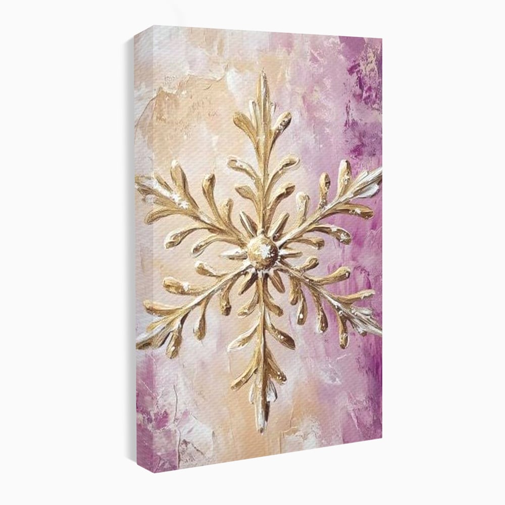 Leinwandbilder Premium, LuxCanva® D1065, Wintersymbol, Flocke, Schnee, Golden, Weihnachten, Festlich, Eleganz, Glitzer, Luxus, Flieder, Schön, Eis, Himmel, Dekoration, Symbol, Kinderzimmer, Wohnzimmer, Schlafzimmer