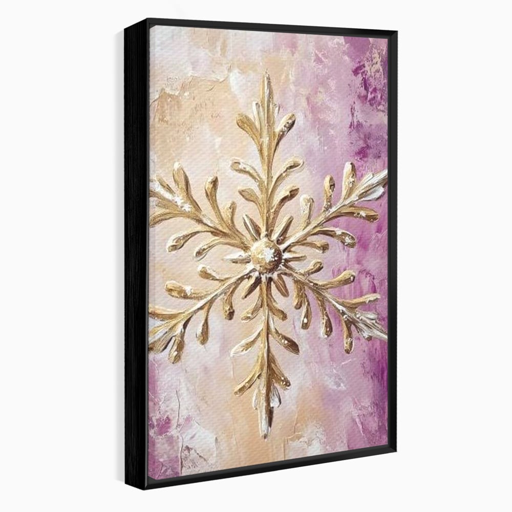 Leinwandbilder Premium, LuxCanva® D1065, Wintersymbol, Flocke, Schnee, Golden, Weihnachten, Festlich, Eleganz, Glitzer, Luxus, Flieder, Schön, Eis, Himmel, Dekoration, Symbol, Kinderzimmer, Wohnzimmer, Schlafzimmer