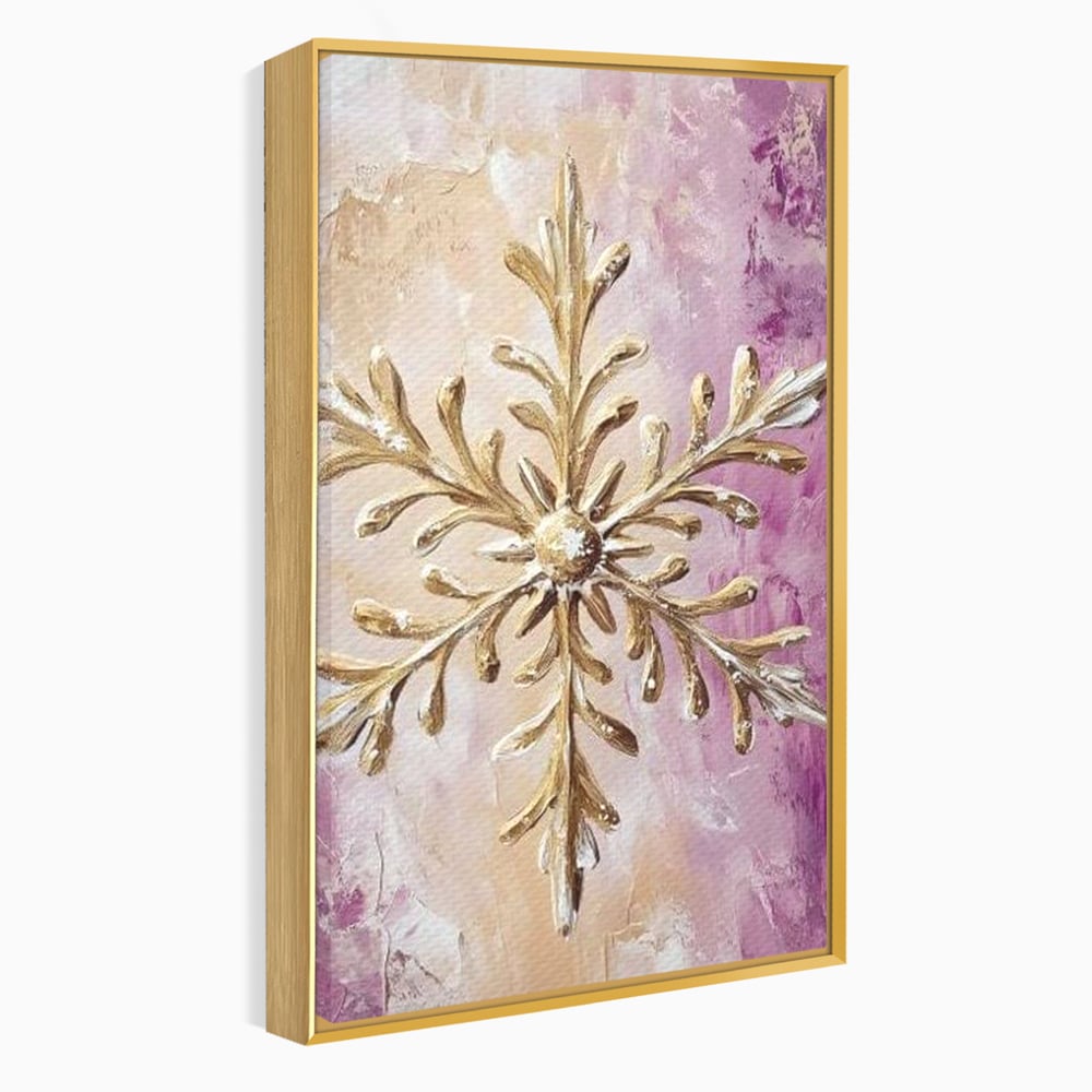 Leinwandbilder Premium, LuxCanva® D1065, Wintersymbol, Flocke, Schnee, Golden, Weihnachten, Festlich, Eleganz, Glitzer, Luxus, Flieder, Schön, Eis, Himmel, Dekoration, Symbol, Kinderzimmer, Wohnzimmer, Schlafzimmer