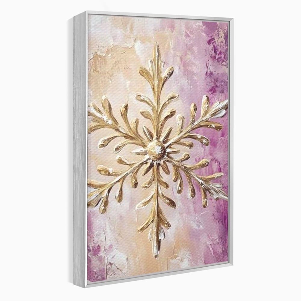 Leinwandbilder Premium, LuxCanva® D1065, Wintersymbol, Flocke, Schnee, Golden, Weihnachten, Festlich, Eleganz, Glitzer, Luxus, Flieder, Schön, Eis, Himmel, Dekoration, Symbol, Kinderzimmer, Wohnzimmer, Schlafzimmer