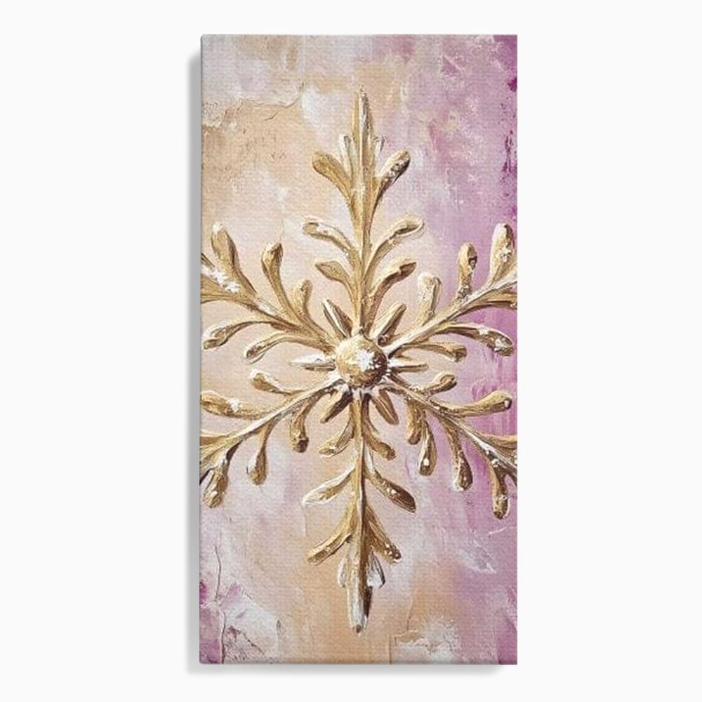 Leinwandbilder Premium, LuxCanva® D1065, Wintersymbol, Flocke, Schnee, Golden, Weihnachten, Festlich, Eleganz, Glitzer, Luxus, Flieder, Schön, Eis, Himmel, Dekoration, Symbol, Kinderzimmer, Wohnzimmer, Schlafzimmer
