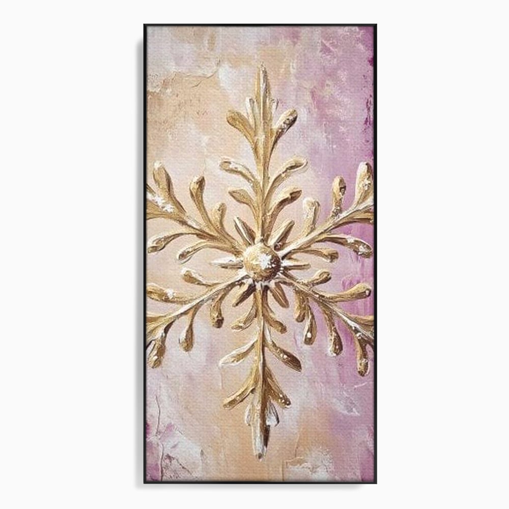 Leinwandbilder Premium, LuxCanva® D1065, Wintersymbol, Flocke, Schnee, Golden, Weihnachten, Festlich, Eleganz, Glitzer, Luxus, Flieder, Schön, Eis, Himmel, Dekoration, Symbol, Kinderzimmer, Wohnzimmer, Schlafzimmer