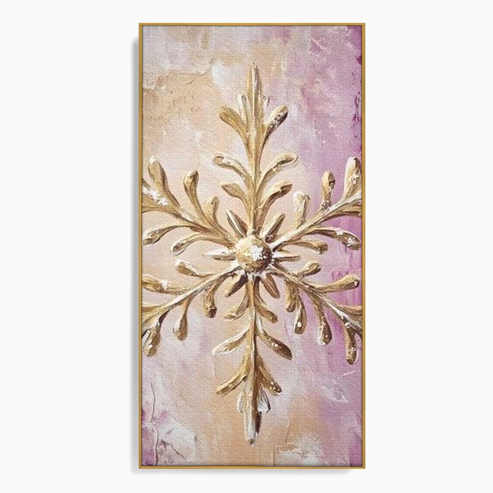 Leinwandbilder Premium, LuxCanva® D1065, Wintersymbol, Flocke, Schnee, Golden, Weihnachten, Festlich, Eleganz, Glitzer, Luxus, Flieder, Schön, Eis, Himmel, Dekoration, Symbol, Kinderzimmer, Wohnzimmer, Schlafzimmer