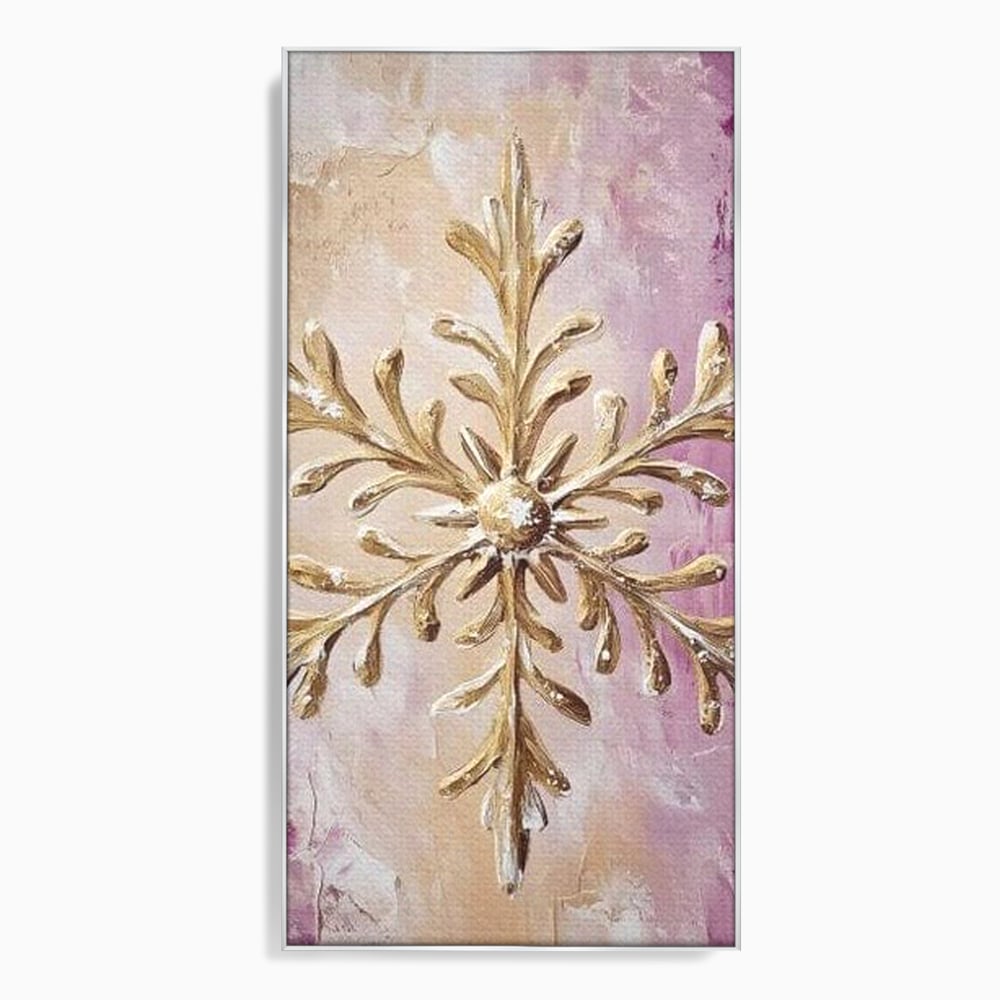 Leinwandbilder Premium, LuxCanva® D1065, Wintersymbol, Flocke, Schnee, Golden, Weihnachten, Festlich, Eleganz, Glitzer, Luxus, Flieder, Schön, Eis, Himmel, Dekoration, Symbol, Kinderzimmer, Wohnzimmer, Schlafzimmer