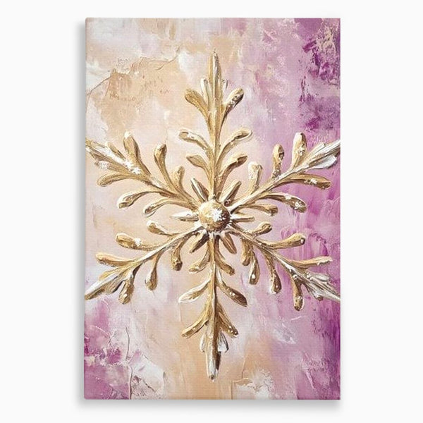 Leinwandbilder Premium, LuxCanva® D1065, Wintersymbol, Flocke, Schnee, Golden, Weihnachten, Festlich, Eleganz, Glitzer, Luxus, Flieder, Schön, Eis, Himmel, Dekoration, Symbol, Kinderzimmer, Wohnzimmer, Schlafzimmer