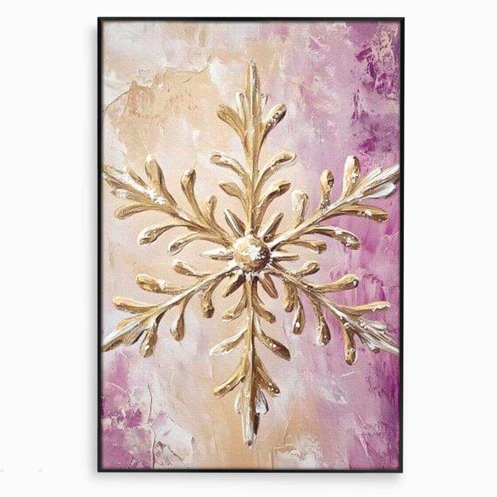 Leinwandbilder Premium, LuxCanva® D1065, Wintersymbol, Flocke, Schnee, Golden, Weihnachten, Festlich, Eleganz, Glitzer, Luxus, Flieder, Schön, Eis, Himmel, Dekoration, Symbol, Kinderzimmer, Wohnzimmer, Schlafzimmer