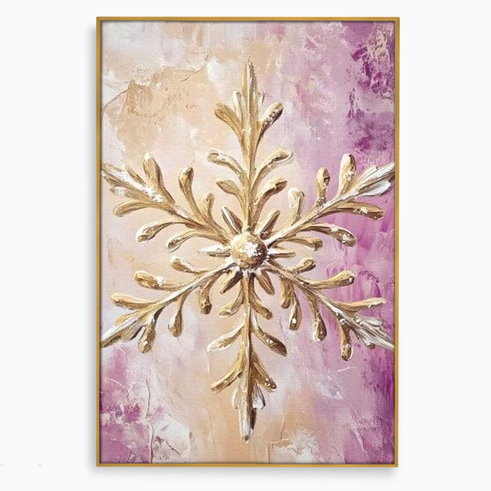 Leinwandbilder Premium, LuxCanva® D1065, Wintersymbol, Flocke, Schnee, Golden, Weihnachten, Festlich, Eleganz, Glitzer, Luxus, Flieder, Schön, Eis, Himmel, Dekoration, Symbol, Kinderzimmer, Wohnzimmer, Schlafzimmer