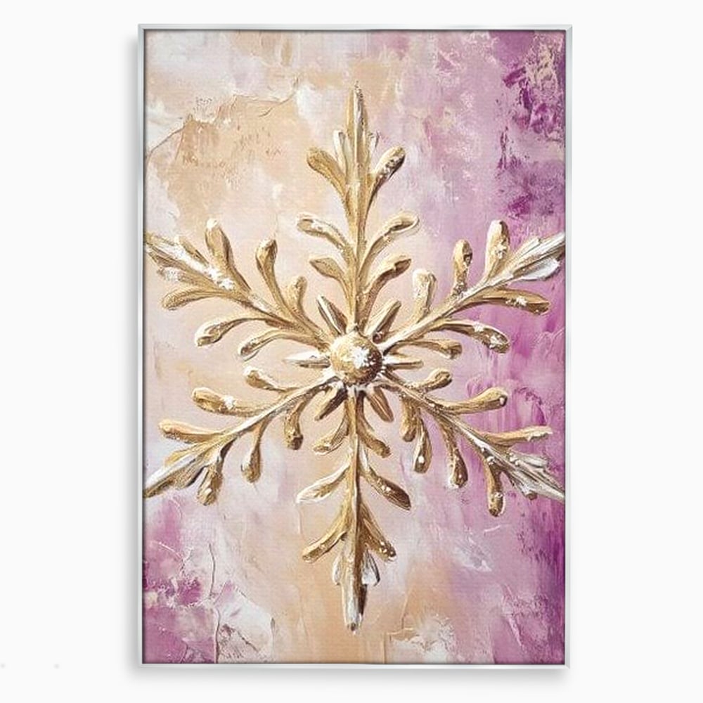 Leinwandbilder Premium, LuxCanva® D1065, Wintersymbol, Flocke, Schnee, Golden, Weihnachten, Festlich, Eleganz, Glitzer, Luxus, Flieder, Schön, Eis, Himmel, Dekoration, Symbol, Kinderzimmer, Wohnzimmer, Schlafzimmer