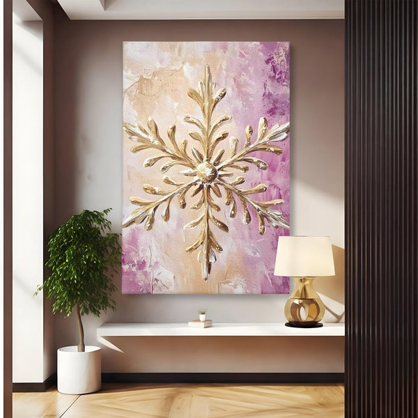 Leinwandbilder Premium, LuxCanva® D1065, Wintersymbol, Flocke, Schnee, Golden, Weihnachten, Festlich, Eleganz, Glitzer, Luxus, Flieder, Schön, Eis, Himmel, Dekoration, Symbol, Kinderzimmer, Wohnzimmer, Schlafzimmer