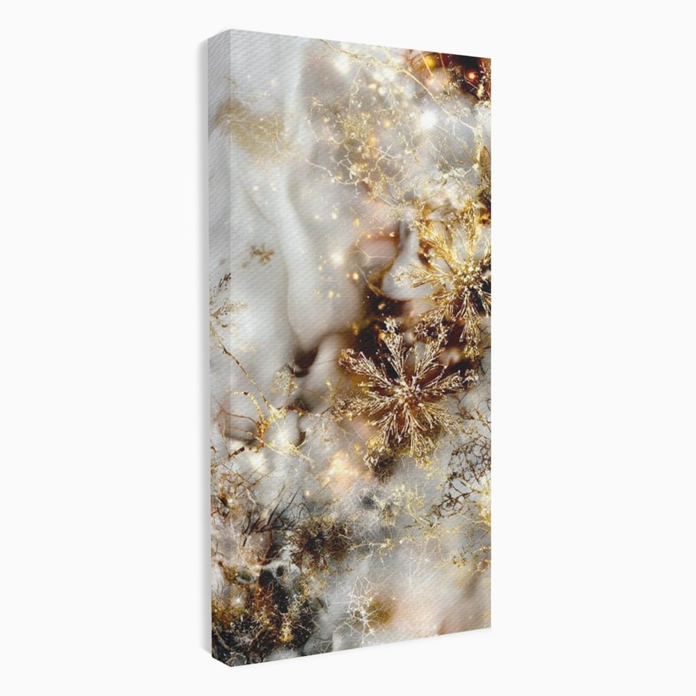 Tablou Canvas Premium, LuxCanva® D1067, Sclipire Inghetata, Aur, Iarna, Fragilitate, Fulgi, Lumina, Cristal,Dans, Alb, Eleganta, Rafinament, Frumusete, Abstracta, Stralucire, Camera Copil, Living, Dormitor
