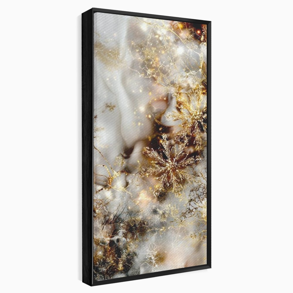 Tablou Canvas Premium, LuxCanva® D1067, Sclipire Inghetata, Aur, Iarna, Fragilitate, Fulgi, Lumina, Cristal,Dans, Alb, Eleganta, Rafinament, Frumusete, Abstracta, Stralucire, Camera Copil, Living, Dormitor