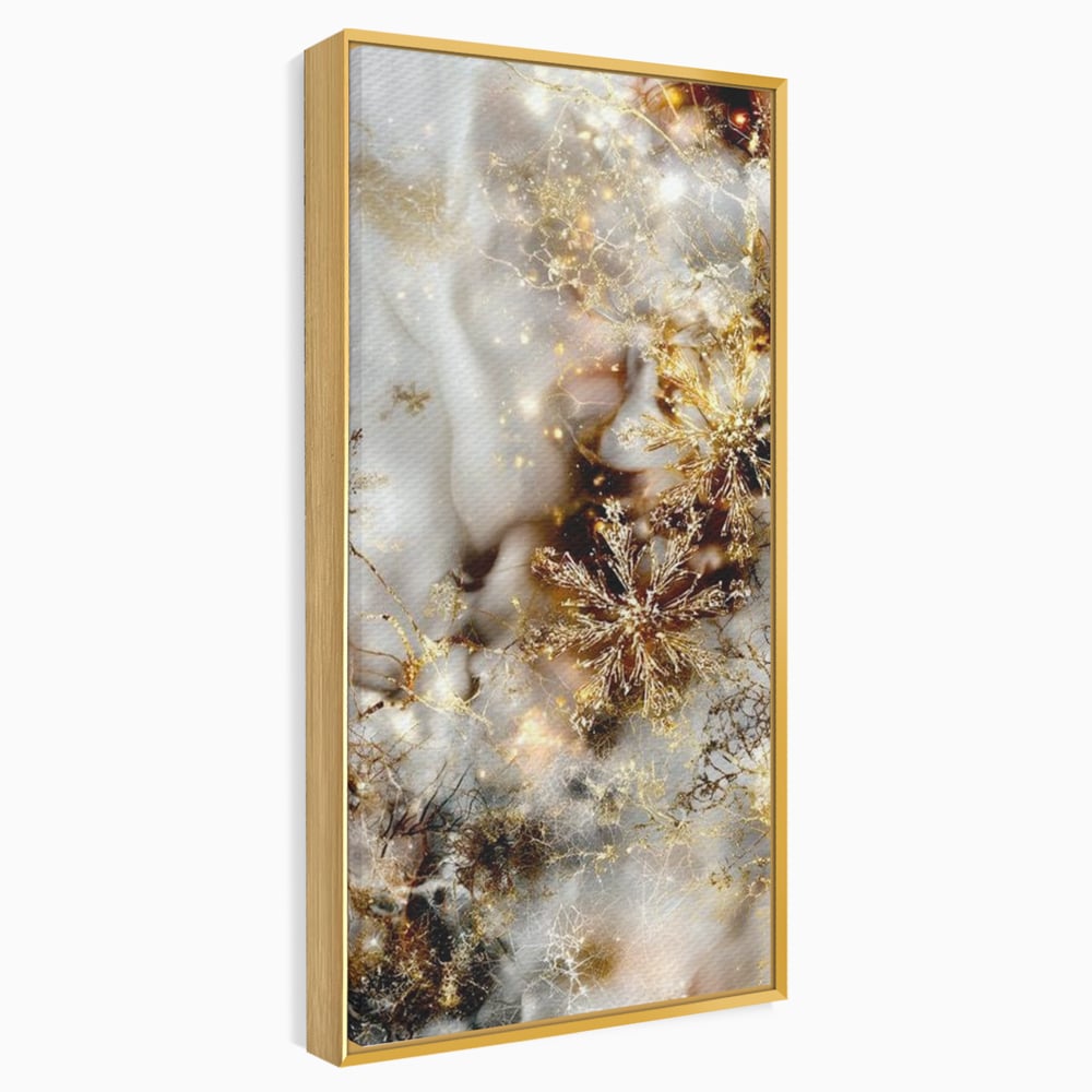 Tablou Canvas Premium, LuxCanva® D1067, Sclipire Inghetata, Aur, Iarna, Fragilitate, Fulgi, Lumina, Cristal,Dans, Alb, Eleganta, Rafinament, Frumusete, Abstracta, Stralucire, Camera Copil, Living, Dormitor