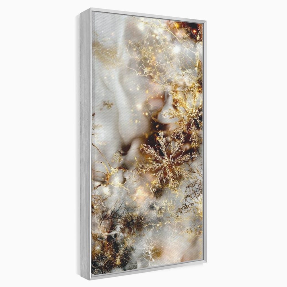 Tablou Canvas Premium, LuxCanva® D1067, Sclipire Inghetata, Aur, Iarna, Fragilitate, Fulgi, Lumina, Cristal,Dans, Alb, Eleganta, Rafinament, Frumusete, Abstracta, Stralucire, Camera Copil, Living, Dormitor