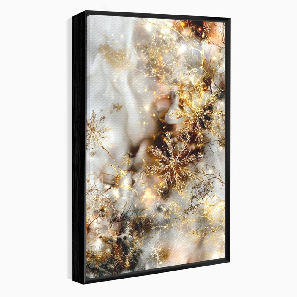 Tablou Canvas Premium, LuxCanva® D1067, Sclipire Inghetata, Aur, Iarna, Fragilitate, Fulgi, Lumina, Cristal,Dans, Alb, Eleganta, Rafinament, Frumusete, Abstracta, Stralucire, Camera Copil, Living, Dormitor