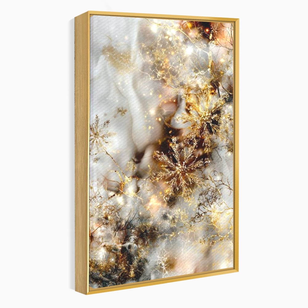 Tablou Canvas Premium, LuxCanva® D1067, Sclipire Inghetata, Aur, Iarna, Fragilitate, Fulgi, Lumina, Cristal,Dans, Alb, Eleganta, Rafinament, Frumusete, Abstracta, Stralucire, Camera Copil, Living, Dormitor