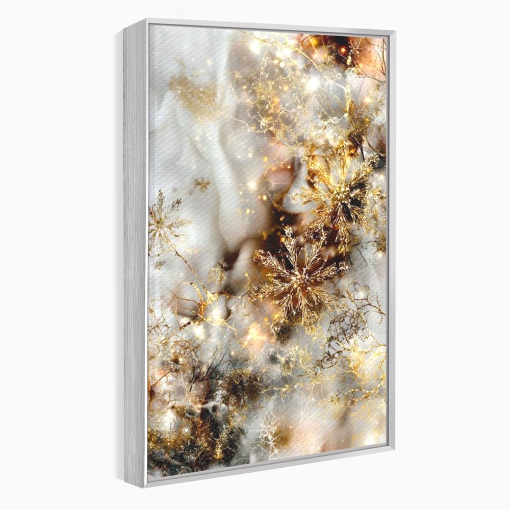 Tablou Canvas Premium, LuxCanva® D1067, Sclipire Inghetata, Aur, Iarna, Fragilitate, Fulgi, Lumina, Cristal,Dans, Alb, Eleganta, Rafinament, Frumusete, Abstracta, Stralucire, Camera Copil, Living, Dormitor